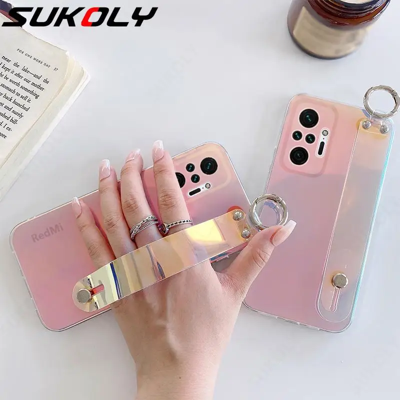 

Laser Clear Hand Strap Silicone Case For Redmi Note 10 Pro 5G Note 9 8 Lens Protection Cover For Mi 11 Ultra 10T Pro Mi POCO F3