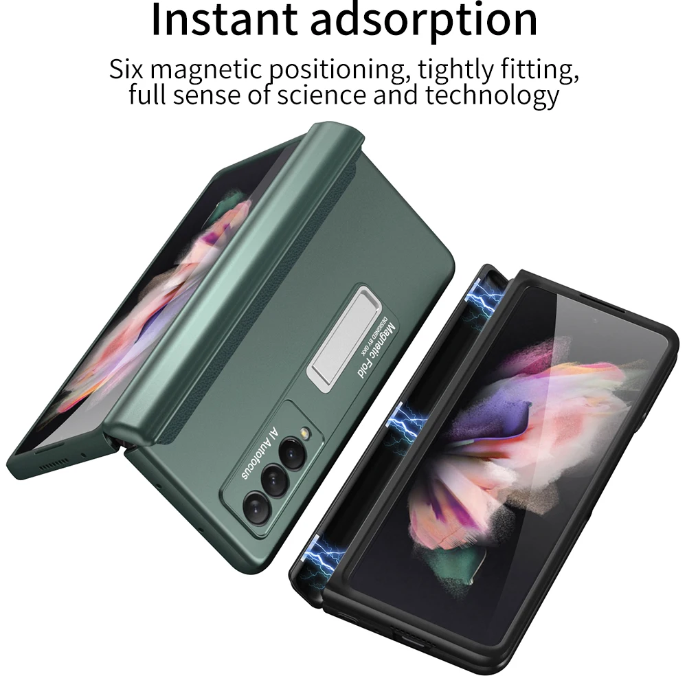 Funda con bisagra magn&eacute;tica para Samsung Galaxy Z, carcasa plegable con 3 soportes, r&iacute;gida, plegable, color fold3 w22-3