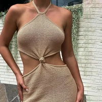 women sexy dress elegant strap cut out backless bodycon knitted maxi dresses high waist tight vintage patty dress