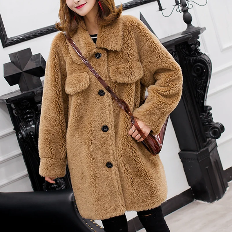 

Fur Coat Faux Fashion Furry Women Warm Long Sleeve Female Outerwear Autumn Winter Coat Jacket Thick Plus Size Coats