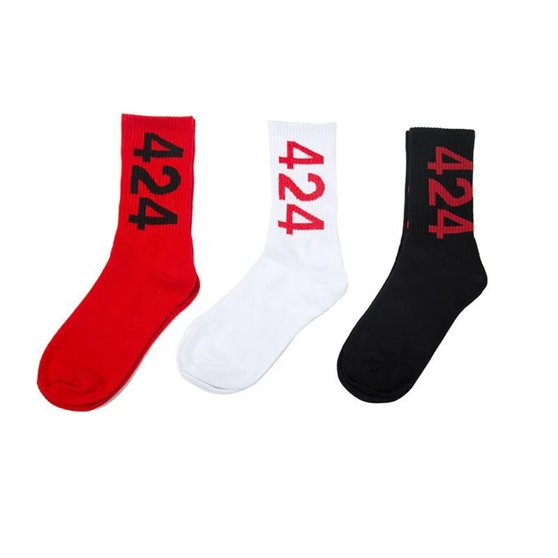 

Personality Solid Color White Black Red with 424 Number Cotton Man Unisex High Quality Sport Socks
