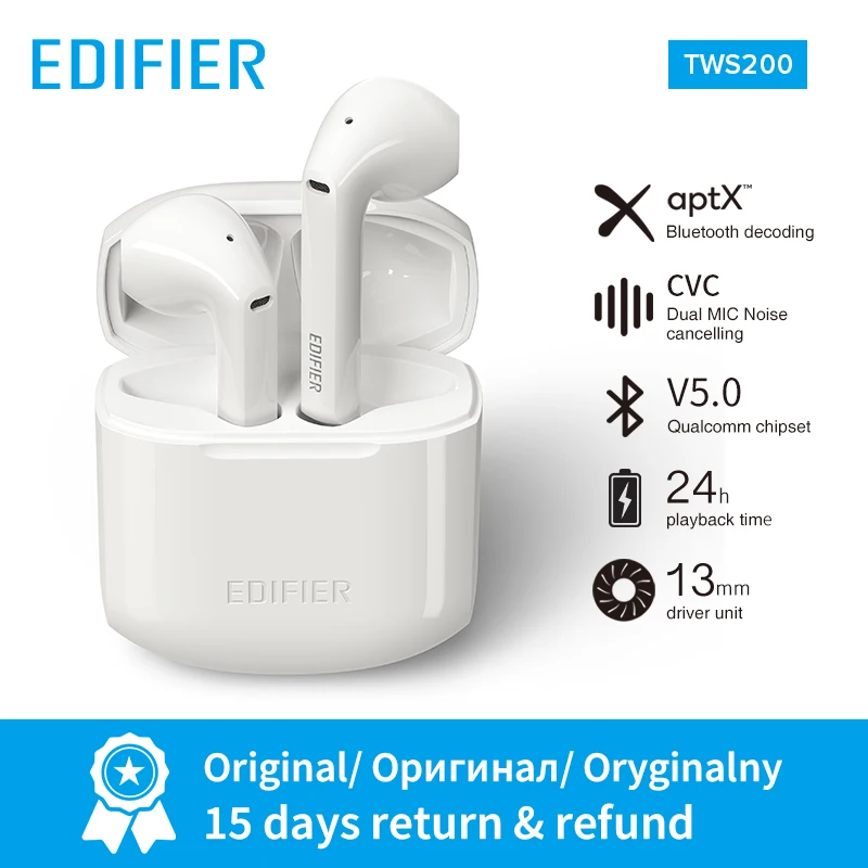 EDIFIER TWS 200 наушники Qualcomm aptX беспроводные Bluetooth 5 0 CVC двойной микрофон