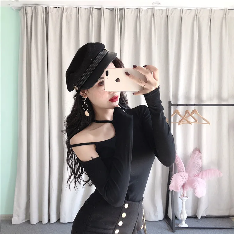 Ажурные топы с длинным рукавом корейская мода женская одежда сексуальные