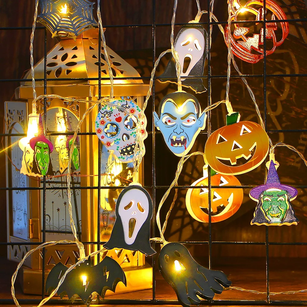 

20 LED Halloween Pumpkin Spider Bat Skull String Lights Lamp DIY Hanging Horror Halloween Decoration For Home Party Supplies