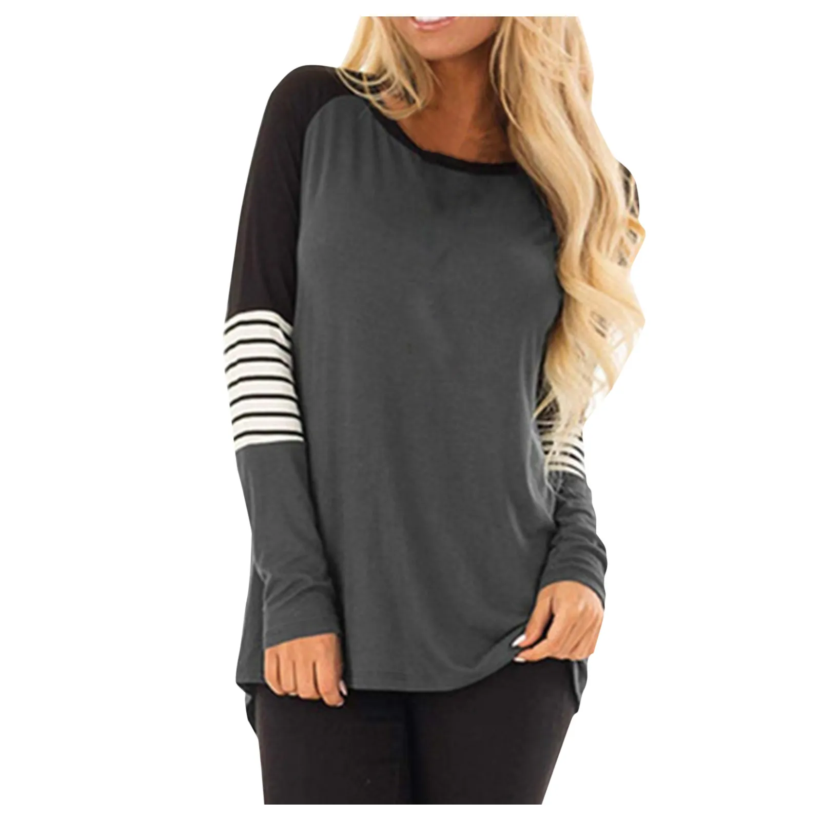 

Женская винтажная блузка с длинным рукавом, круглым вырезом и принтом