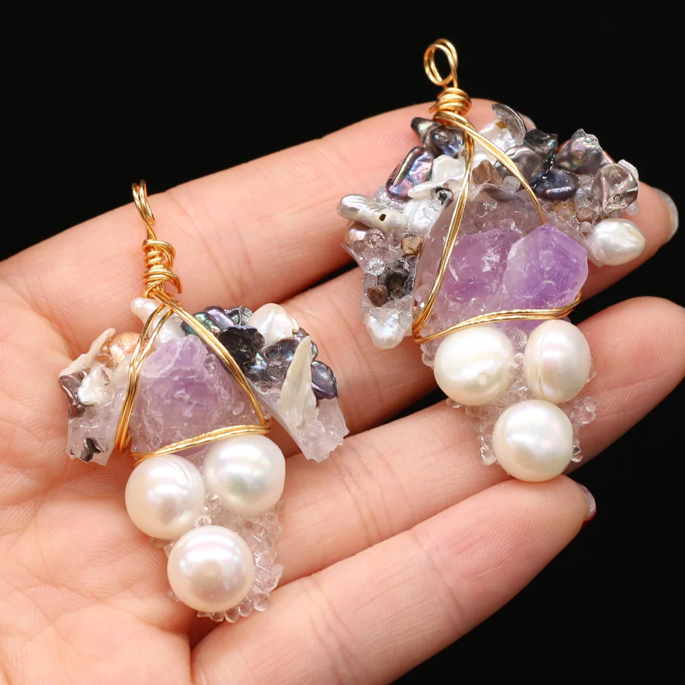 

Charms Natural Pearl Beads Pendant Irregural Wrapped Freshwater Pearl Pendant for Making Women DIY Necklace Gift Size 35x55mm