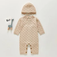 spring autumn baby boy girl pure color romper long sleeves knitted wool toddler baby boy clothes with a hat