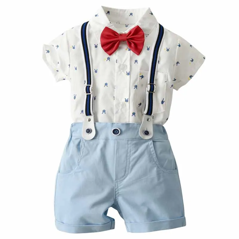 

Baby Boy Gentleman Clothes Set Summer Suit For Toddler White Shirt with Bow Tie+Suspender Shorts Formal Newborn Boys Clothes