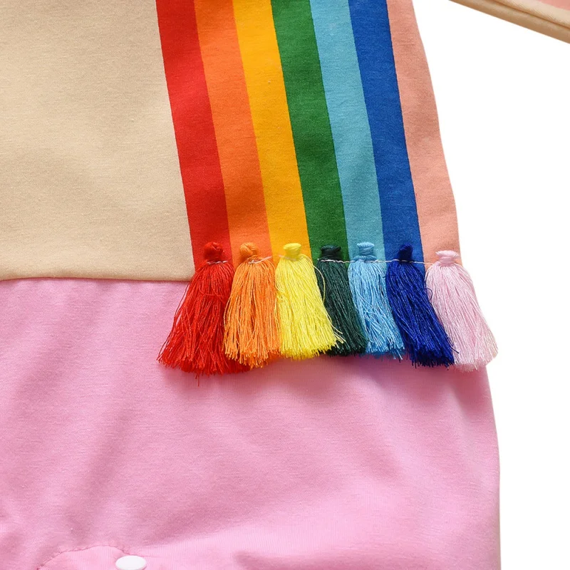 

Autumn Baby Rompers Boy Girl Long Sleeve Rainbow Stripe Print Patchwork Design Kids Casual Jumpsuit 0-18MS27