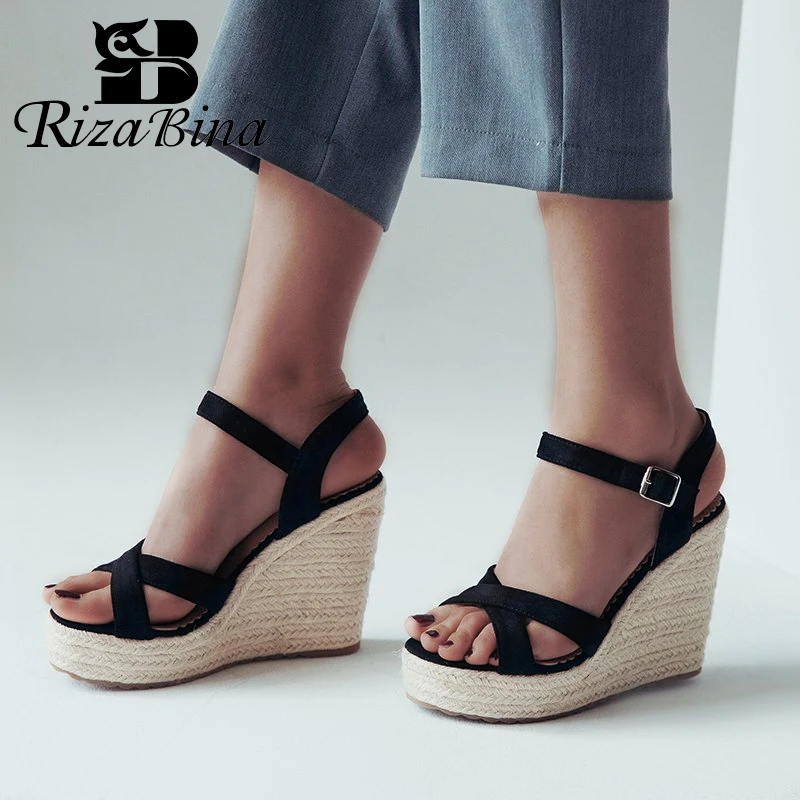 RIZABINA/Женская обувь на танкетке женские сандалии с открытым носком и ремешком