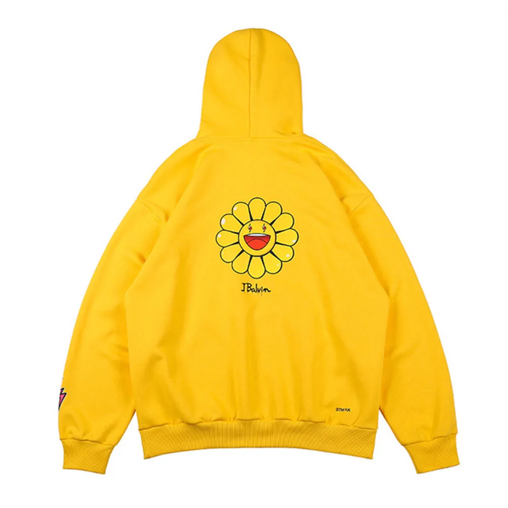 

New 2020 AW Men Lightning Smiley Daisy Print Hoodie For Couple Loose Fit Hoodies For Men