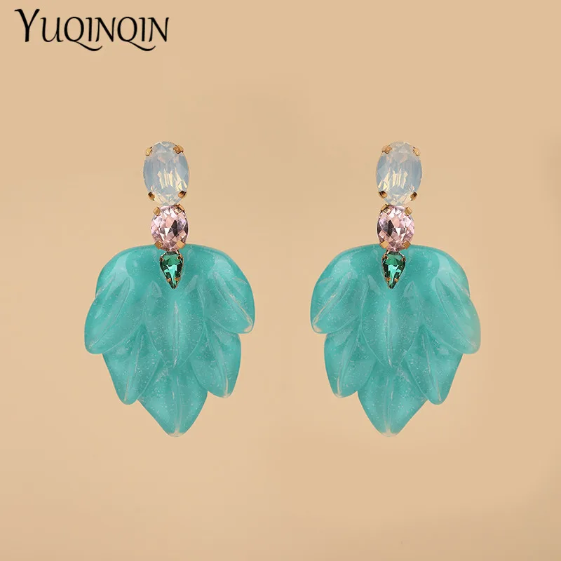 

Resin Leaf Long Dangle Earrings for Women Big Acrylic Crystal Earings Hanging for Girls Blue Large Fashion Jewelry Brincos