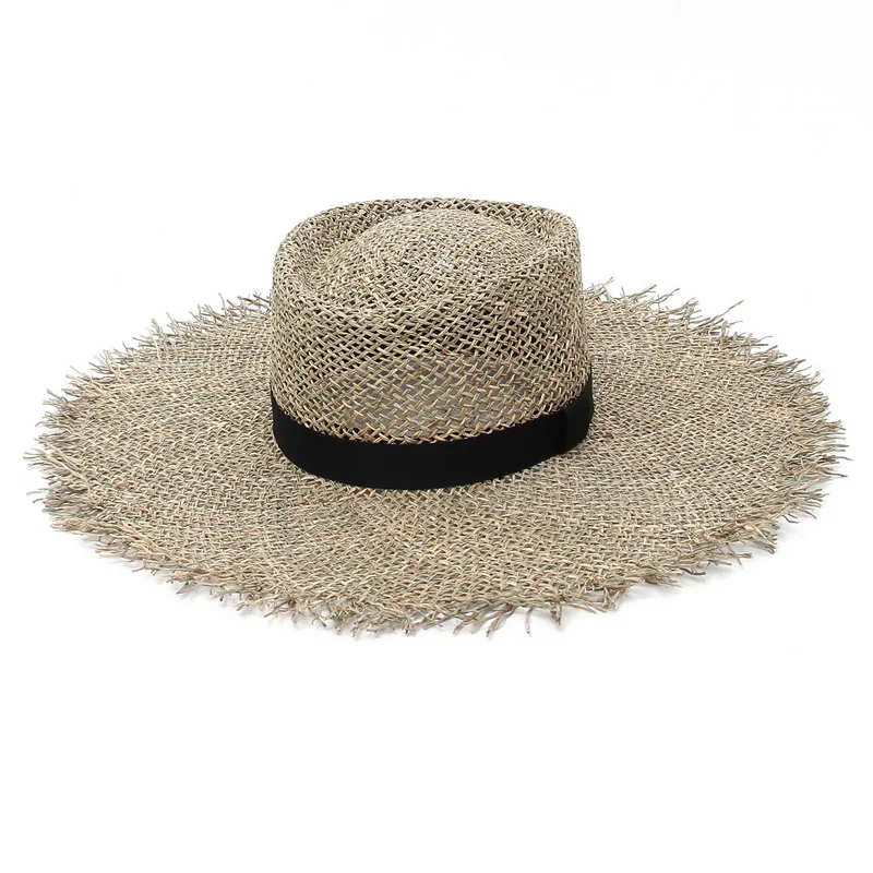 

Grasses Fashion 2021 Summer Hat Women Straw Beach Ribbon Decoration Sun Hats Wide Brim Sunhat Chapeau Femme Dropshipping
