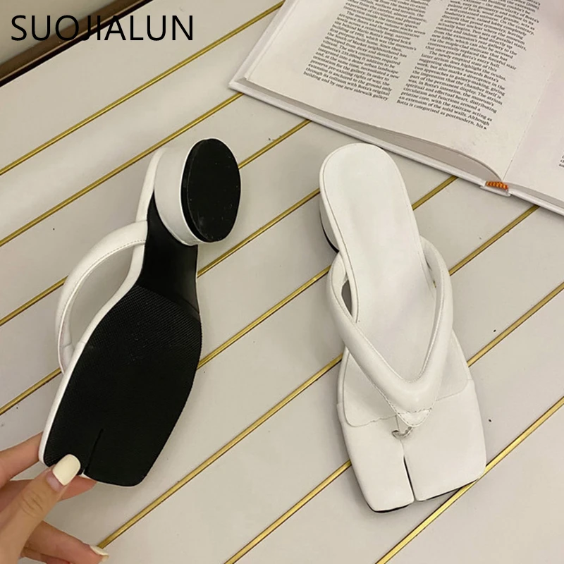 Шлепанцы SUOJIALUN женские с разрезом элегантные пляжные шлепанцы обувь для