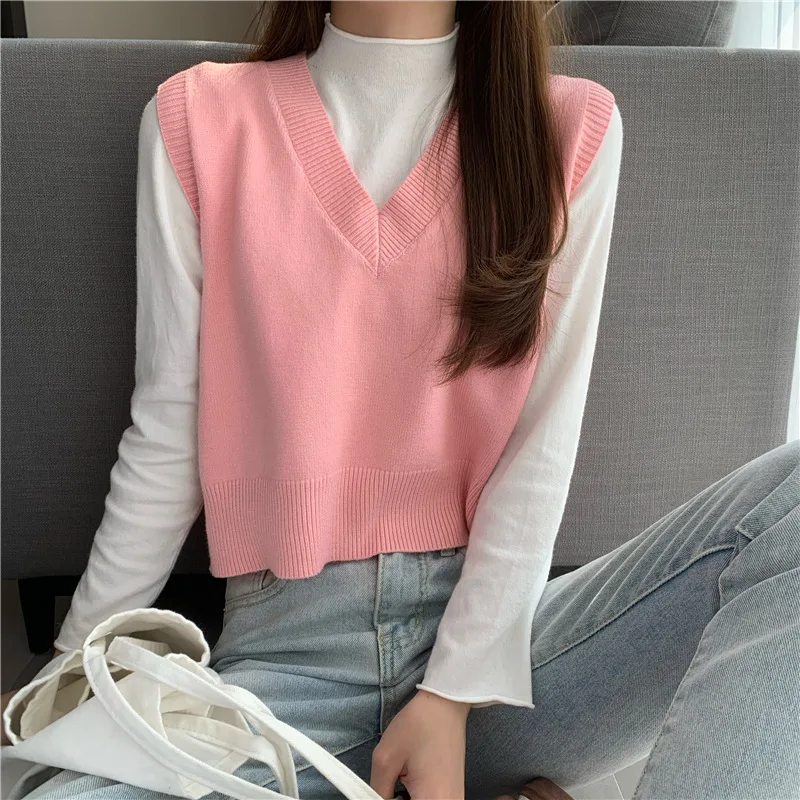 Женская Трикотажная майка без рукавов удобный пуловер с V-образным вырезом