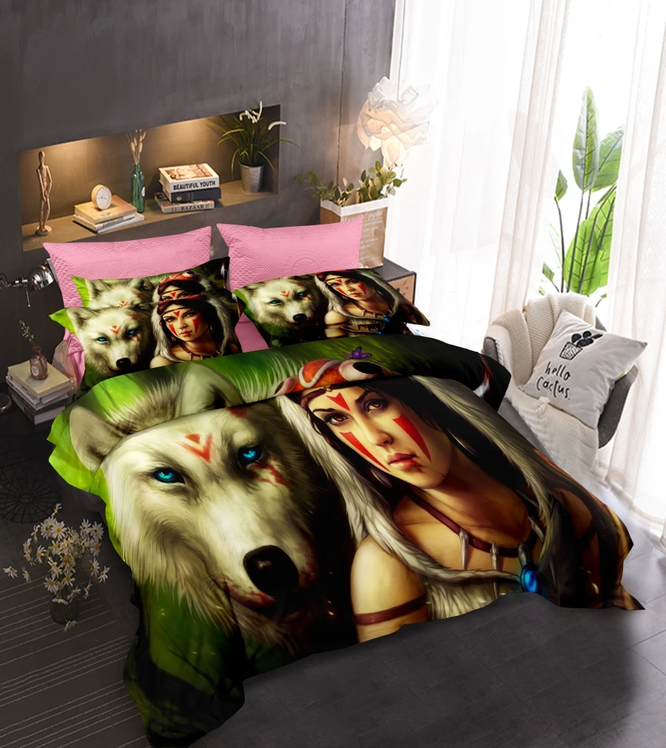 Комплект постельного белья с изображением волка односпальный двуспальный