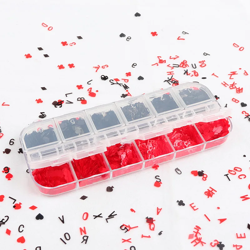 

Nail Art Sequin Decoration Red Black Flake Manicure Accessories For Professional Playing Card Style Nail Design Set