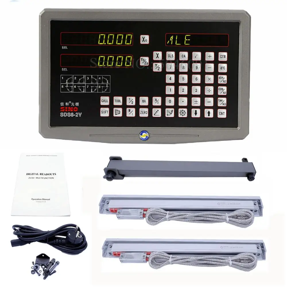 

SINO 2 Axis Dro Digital Readout SDS6-2V with 2 PCS KA-300 Linear Scales Encoder (Complete DRO kit for Mill Lathe Applications)