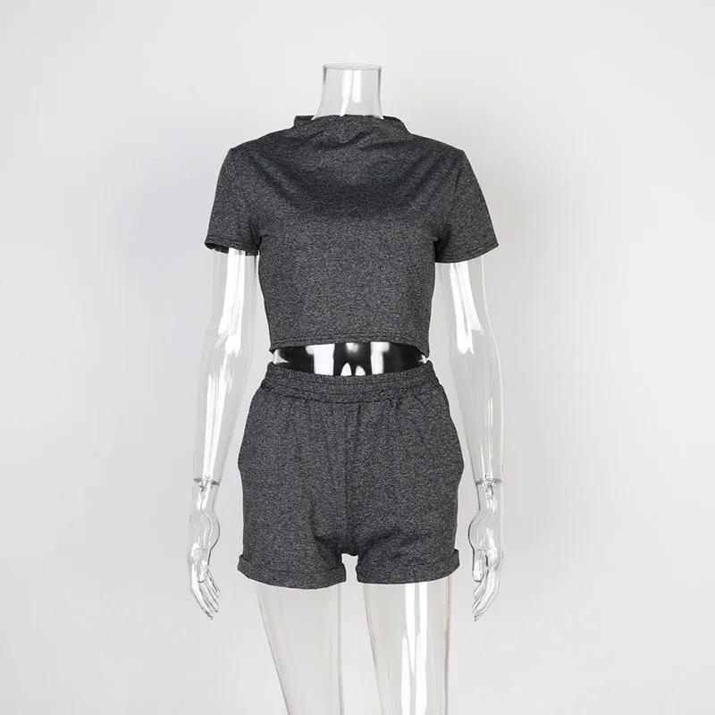 

2 Pce Set Tracksuit Women Summer Casual Crop Top Two Piece Set Outfits For Women 2020 Female Clothing Tracksuit Shorts Two Piece