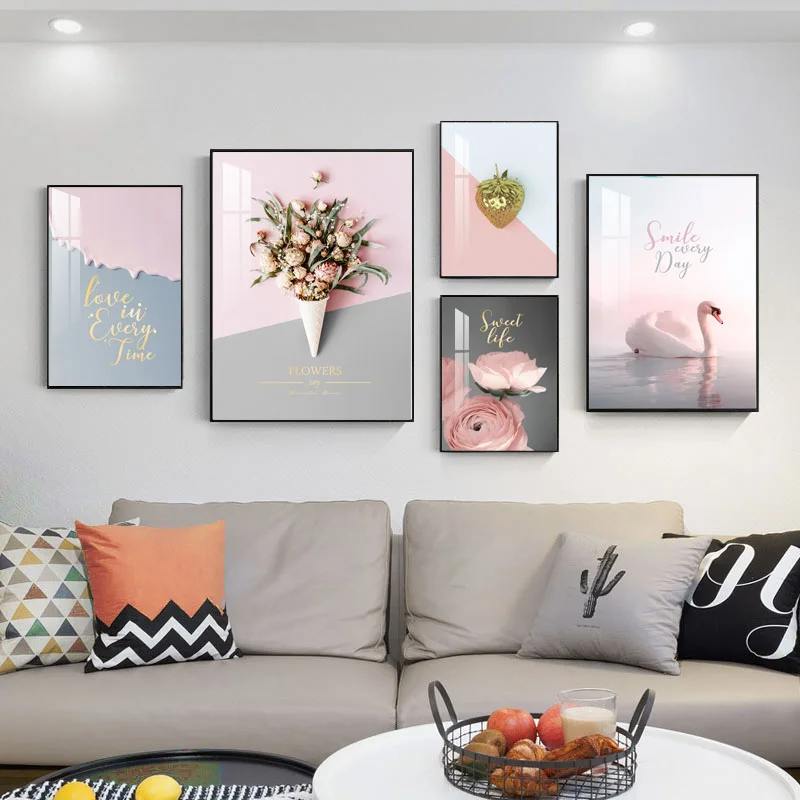 

Scandinavian Swan Rose Decorative Painting Canvas Prints Gold Strawberry Wall Art Picture and Poster Aesthetic Room Hogar Decor