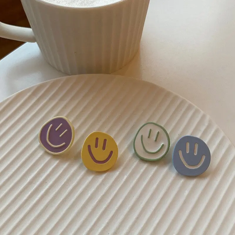 

Cute INS summer macaron candy color smiling face cute sweet smile ear stud earrings accessories 2021