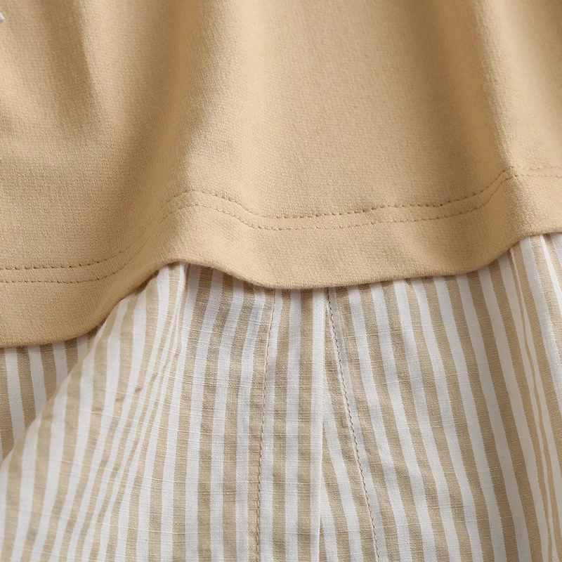 

Spring and autumn new loose fake two-piece striped tie-in hat-up girl sweatshirt women