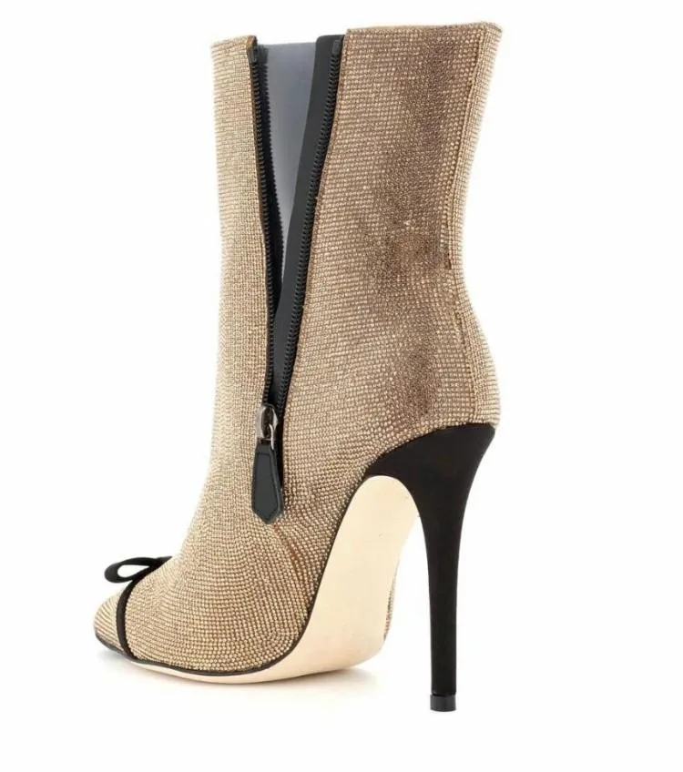 Женские милые ботильоны с бантом и золотыми стразами женские полусапожки на