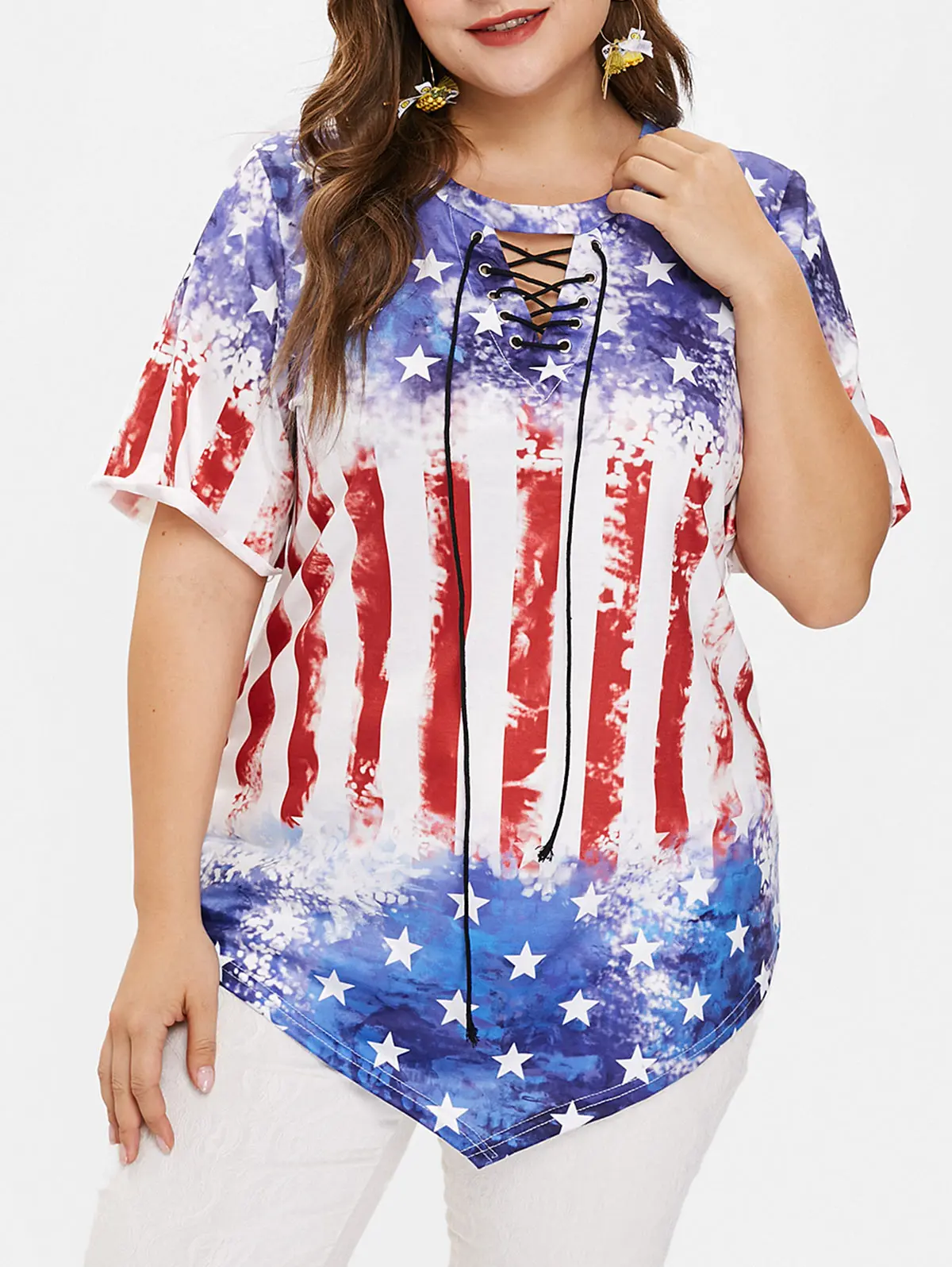 ROSEGAL размера плюс галстук американский флаг тройник со шнуровкой v образным