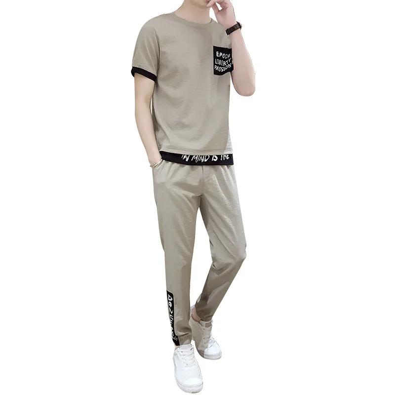 

Fashion letter printing men set T-shirt+trousers suit casual round neck short-sleeved T-shirt elastic waist pants suit men suit