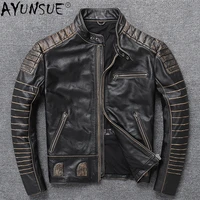 ayunsue men clothing genuine leather jacket mens clothes short cow leather jackets motorcycle coat male hommes veste lxr435