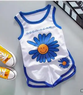 

Summer boys clothing set kids casual cotton print vest+shorts 2pcs tracksuits for baby girls fashion sports suits outfits