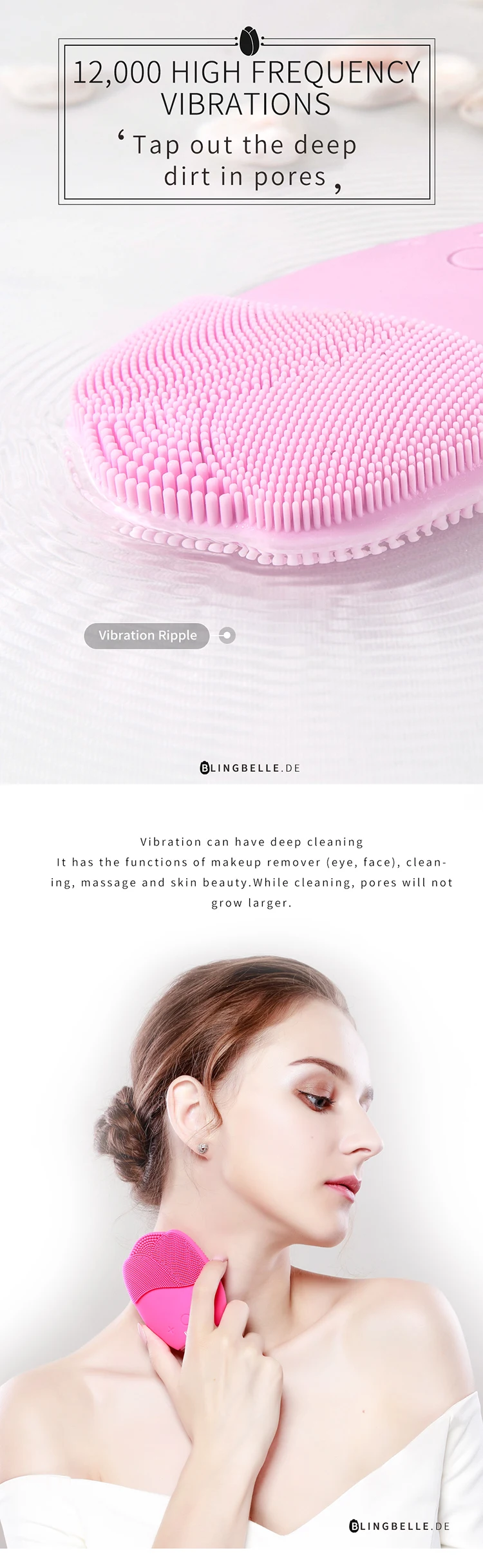 Щетка для очищения лица Щетка Blingbelle для очищения лица, электрическая водостойкая Очищающая щетка для лица, инструмент для удаления прыщей, Электрический массажер для лица