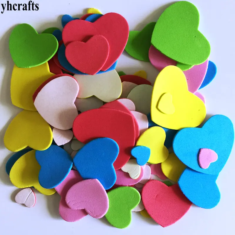 100PCS hearts 1 упаковка/Партия. Наклейки из пенопласта с космическим космосом, звездами, ракетами, для раннего обучения, сделай сам, игрушки для занятий, детская комната, украшение, подарки на день рождения - Цвет: 100PCS hearts