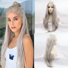 Серый пепепельный светлый 180% Плотность 26 дюймов длинный шелковистый прямой синтетический кружевной передний парик для черных женщин ежедневный Косплей термостойкий