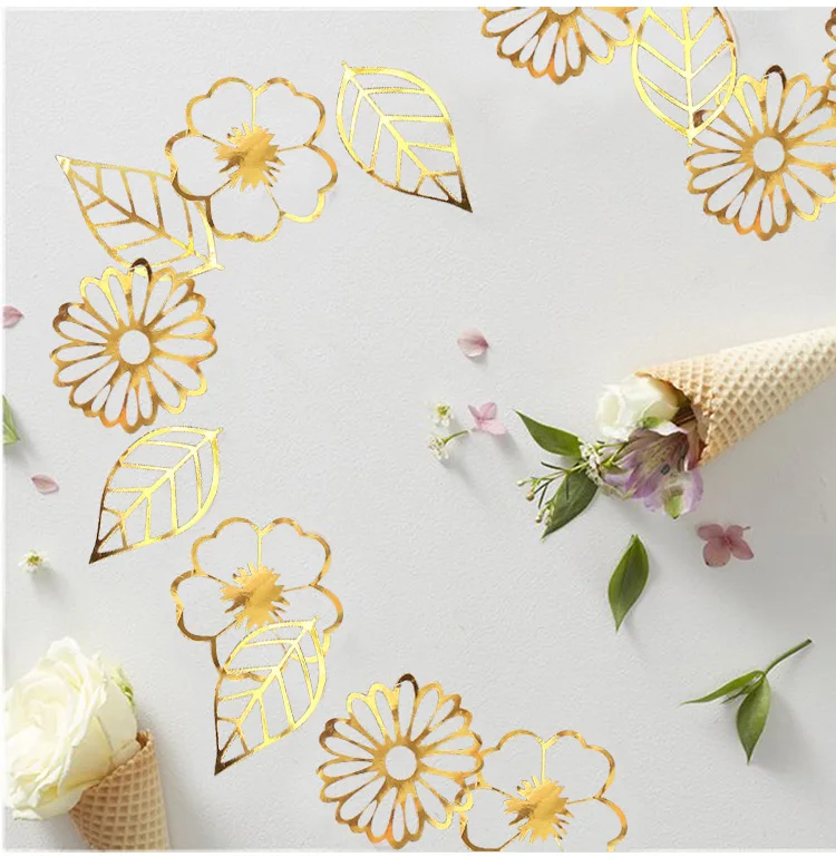 Золотой Серебряный ажурные цветы листья баннер день рождения тянуть флаг