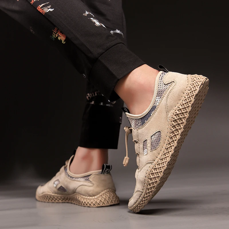 Мужские повседневные кожаные туфли с осьминога серые бежевые дышащие лоферы в