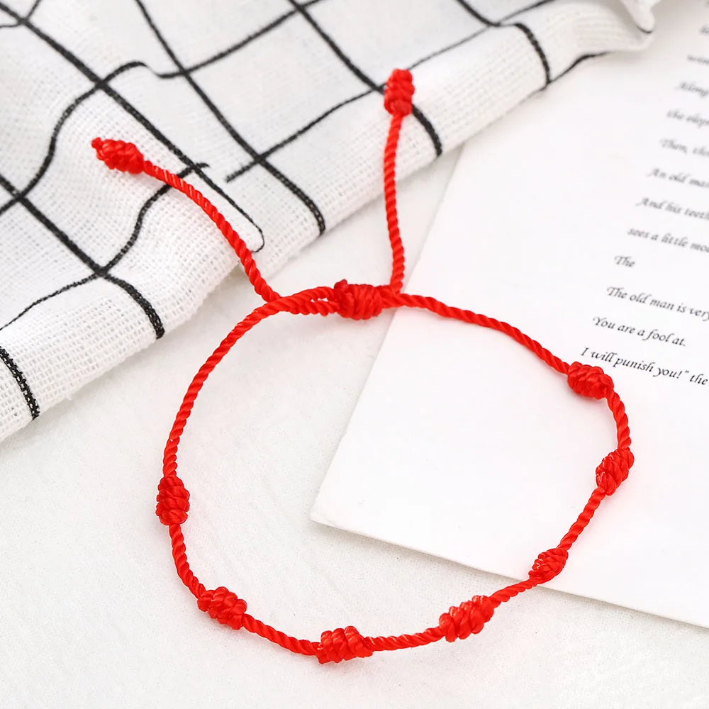 

Handmade Lucky Red String Bracelet Amulet 7 Knots Protection Rope Man Women Gift Wholesale
