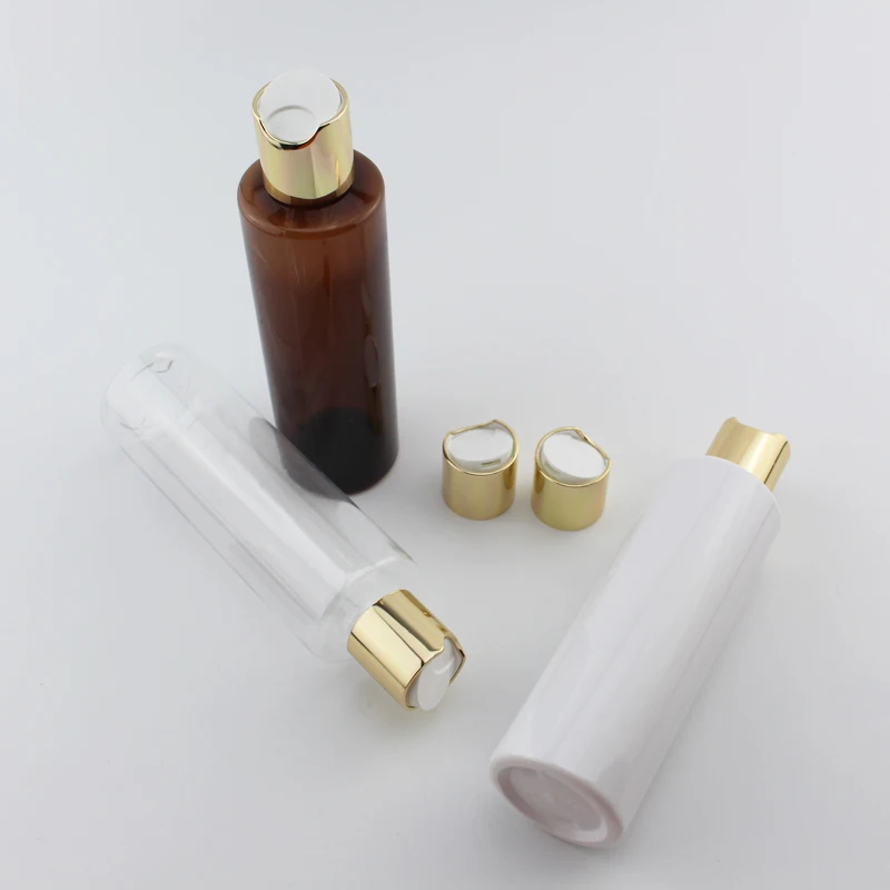 

200ml X 12 Gold Aluminum Disc Cap Bottles Used For Liquid Soap Showr Gel Toner Plastic Containers Refillable PET Cosmetic Bottle