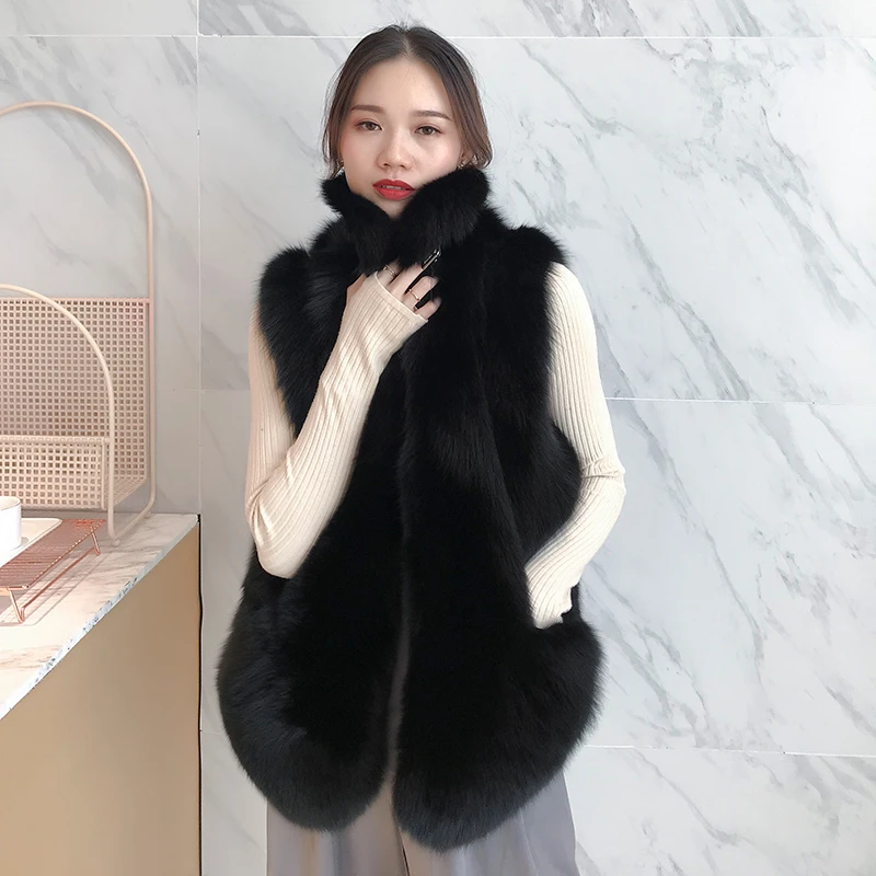 ZDFURS* женский жилет из натурального меха лисы зимний женский жилет без рукавов из натурального меха женский жилет из натурального меха - Цвет: black