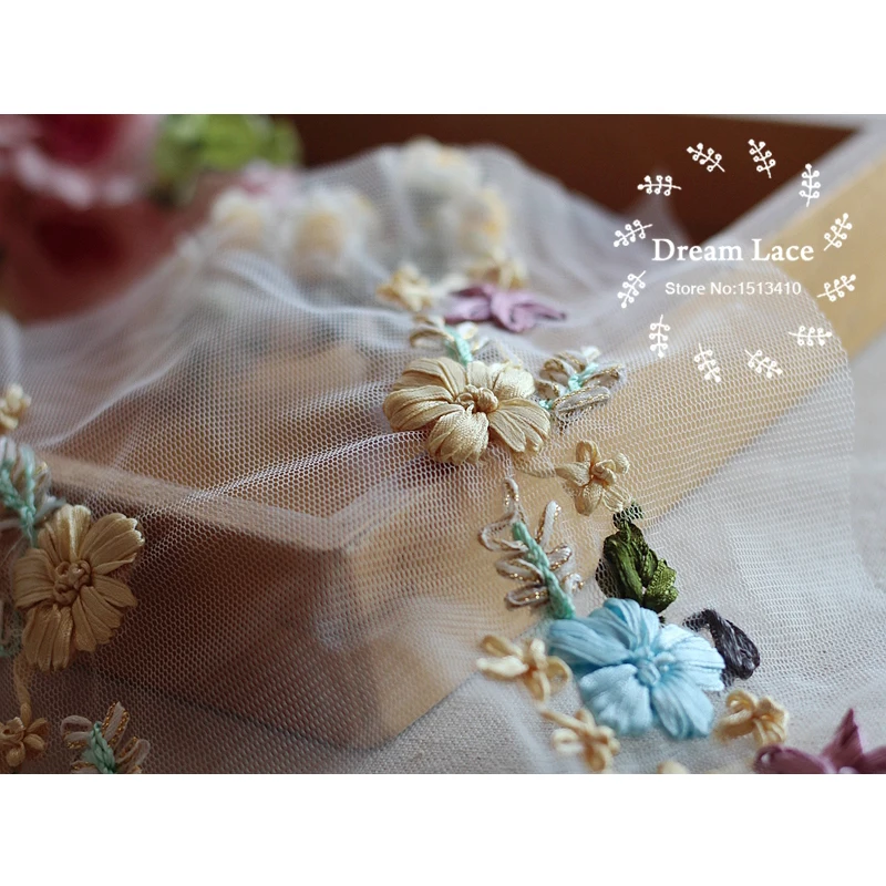 1 пара/лот 3D кружевная ткань сетчатая лента для шитья Цветочный мотив Кружевная