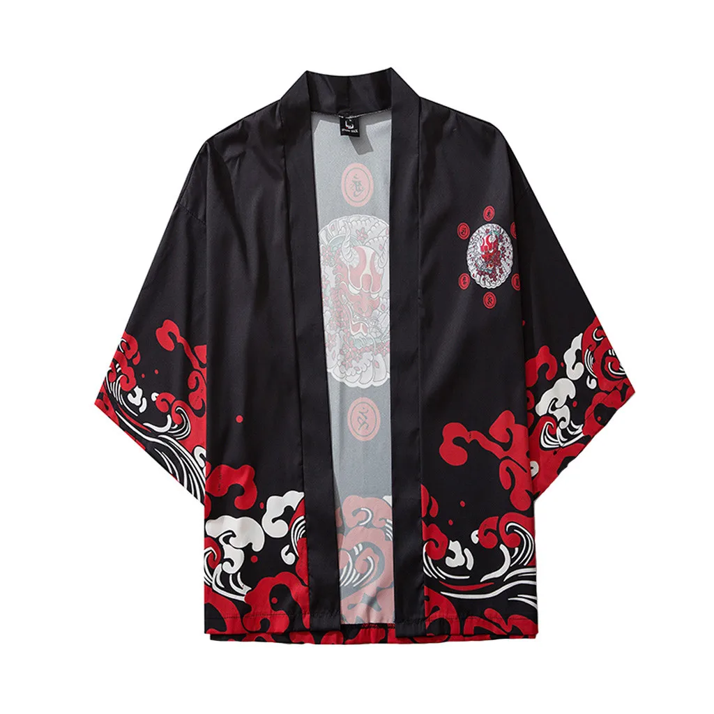 

Модное повседневное японское кимоно с рукавом три четверти и драконом укиё-э, халат Taoist, Мужская накидка, удобная куртка # T2G