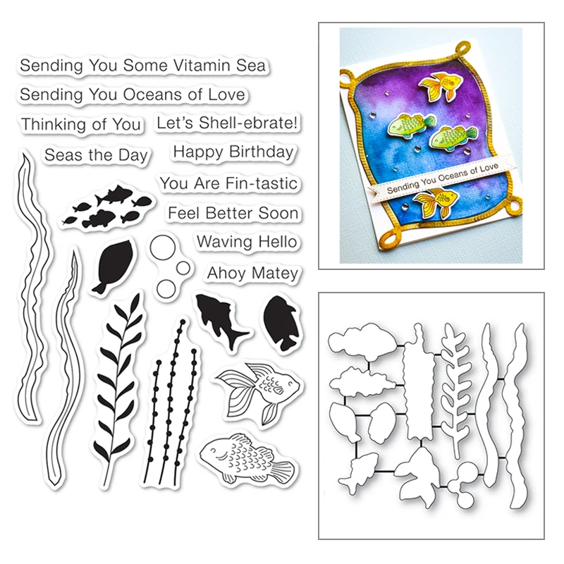 

2021 New Ocean Coral Animal Fish Clear Stamps and Metal Cutting Dies For DIY Craft Making Paper Greeting Card Album Scrapbooking