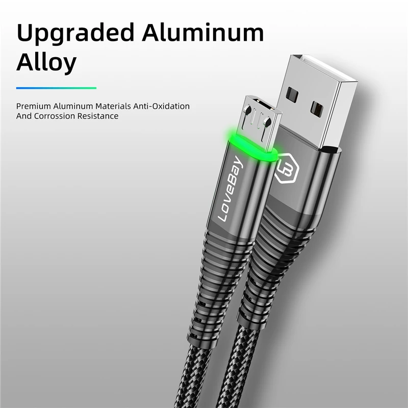 Lovebay чехол светодиодный 2 м микро USB кабель 3A QC 3 0 Quick Charge провода для Xiaomi Samsung Android