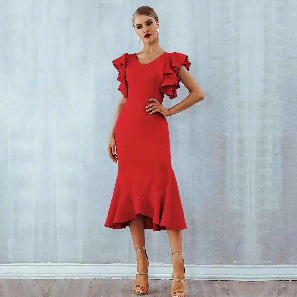 Seamyla новые летние платья Vestidos для женщин Elagant Русалка вечернее платье Сексуальная Открытая спина оборками Bodycon Клубная одежда