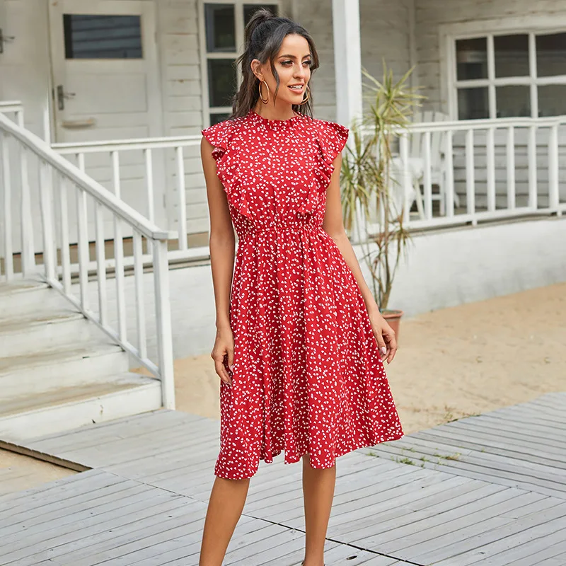 Женское шифоновое платье с оборками Элегантное летнее трапеция цветочным