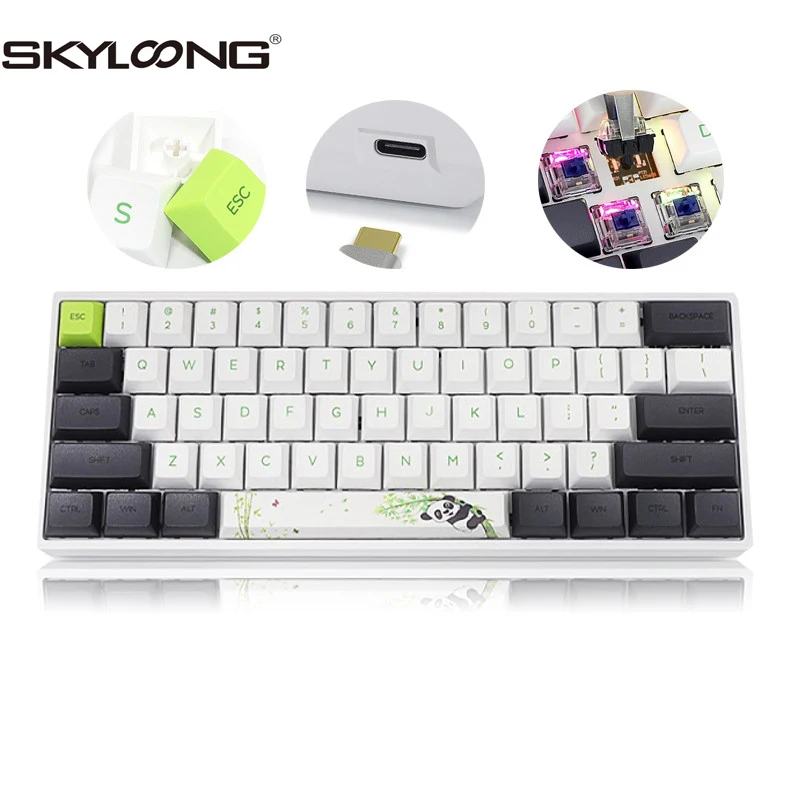 

Механическая клавиатура Skyloong SK61S Panda 60% Mini Hot Swap, клавиши RGB PBT, Беспроводная игровая Bluetooth клавиатура для настольного ПК/ноутбука