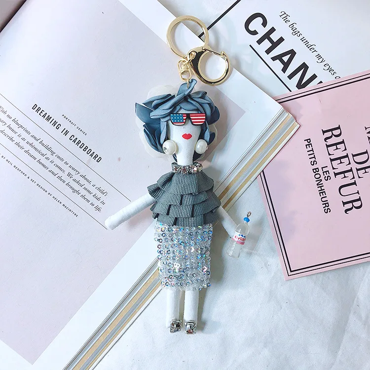 

High Quality Fashion Girl Heart Doll Keychain Creative Muppet Accessory Key Chain Korean Bag Pendant Little Sister Keyring