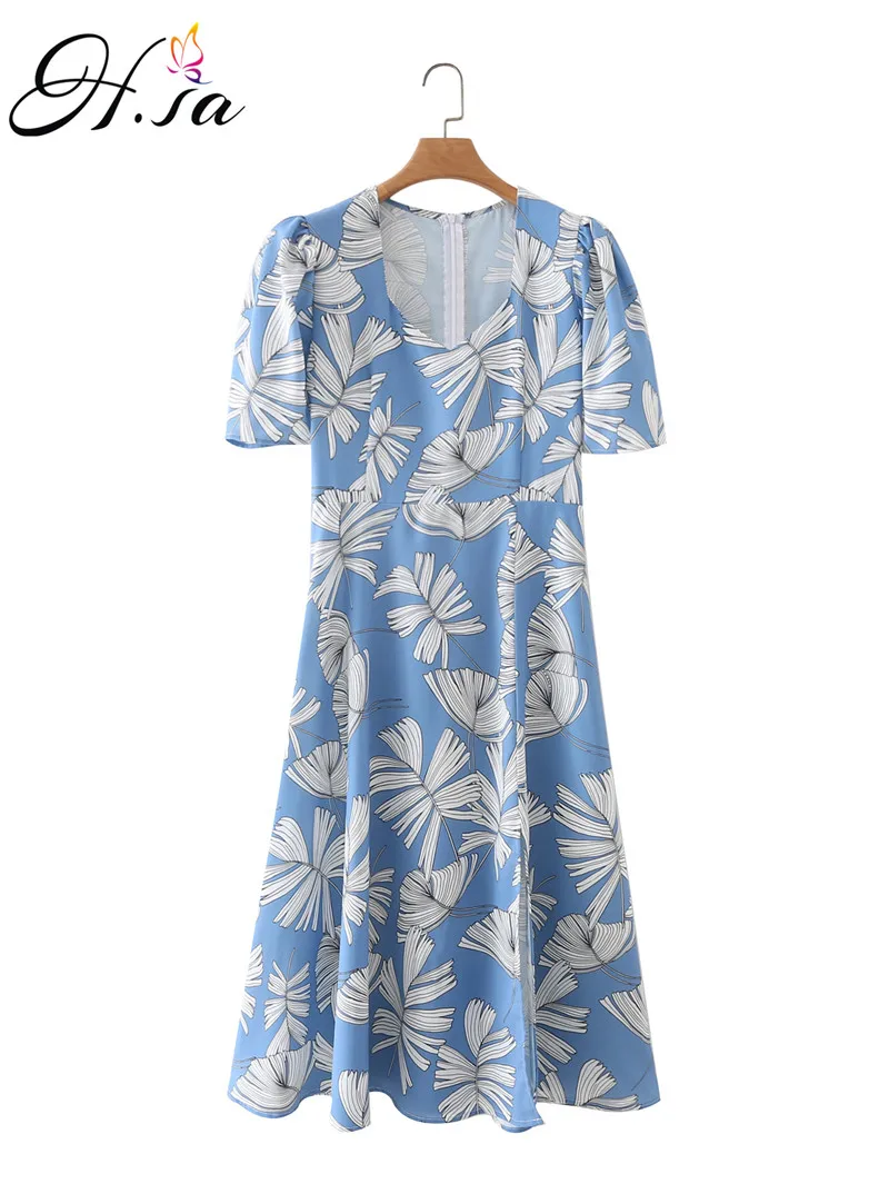 

Hsa Новые летние с коротким рукавом платье с цветочным рисунком для женщин Повседневная юбка с высокой талией, сексуальные с v-образным вырез...