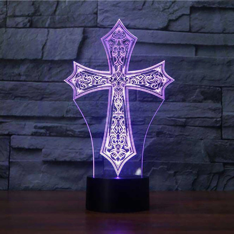 

Cross LED RGB Night Light 7 Color Change Desk Light Action Figure PVC Kids Toys Brinquedos Christmas Gift