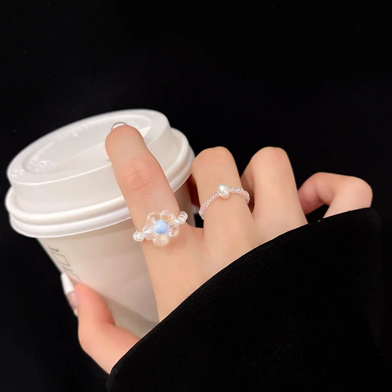 

Trendy Women's Ring Summer Pearl Beaded Vintage Rings Set New Korean Women Jewelry Temperament Accessories Sweet Aesthetic Gifts